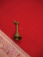 Red Plain Katan Silk Handloom Banarasi Saree - Sacred Weaves