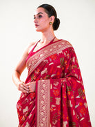 Dark Pink Pichwai Meenakari Katan Silk Handloom Banarasi Saree - Sacred Weaves