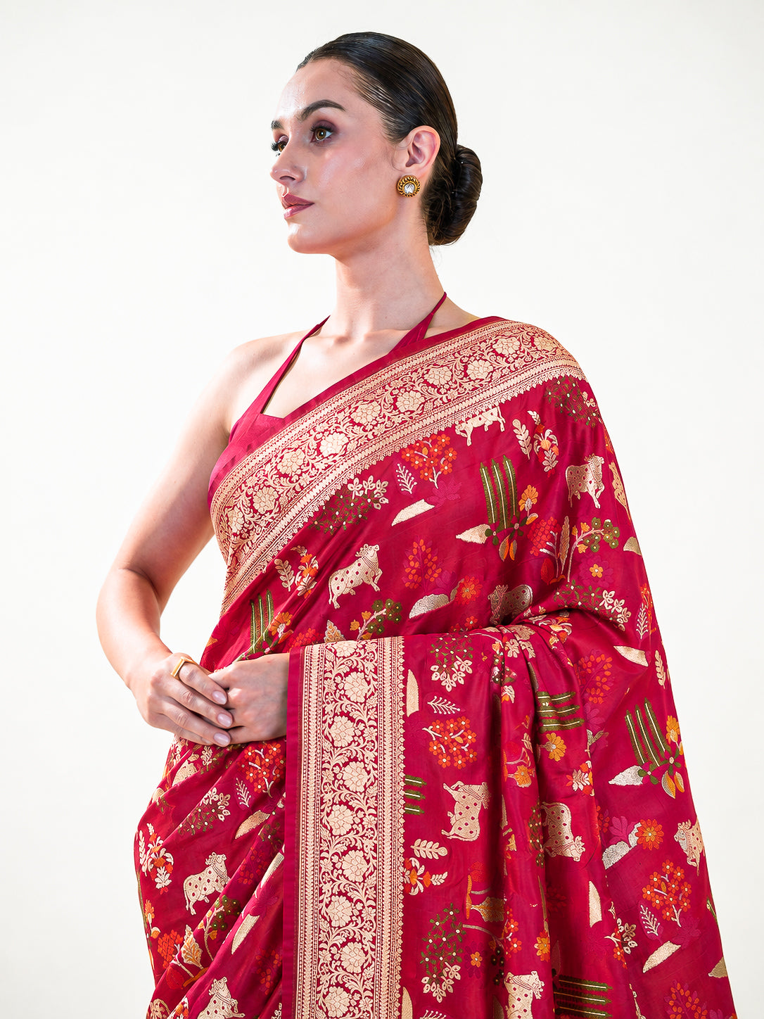 Dark Pink Pichwai Meenakari Katan Silk Handloom Banarasi Saree - Sacred Weaves