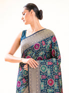 Midnight Blue Jaal Rangkat Katan Silk Handloom Banarasi Saree - Sacred Weaves
