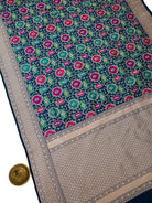 Midnight Blue Jaal Rangkat Katan Silk Handloom Banarasi Saree - Sacred Weaves