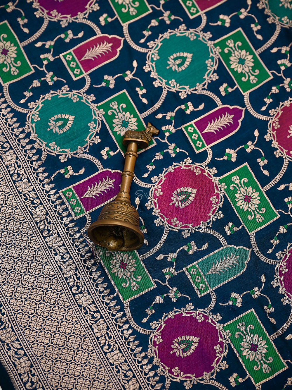 Midnight Blue Jaal Rangkat Katan Silk Handloom Banarasi Saree - Sacred Weaves