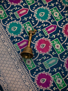 Midnight Blue Jaal Rangkat Katan Silk Handloom Banarasi Saree - Sacred Weaves