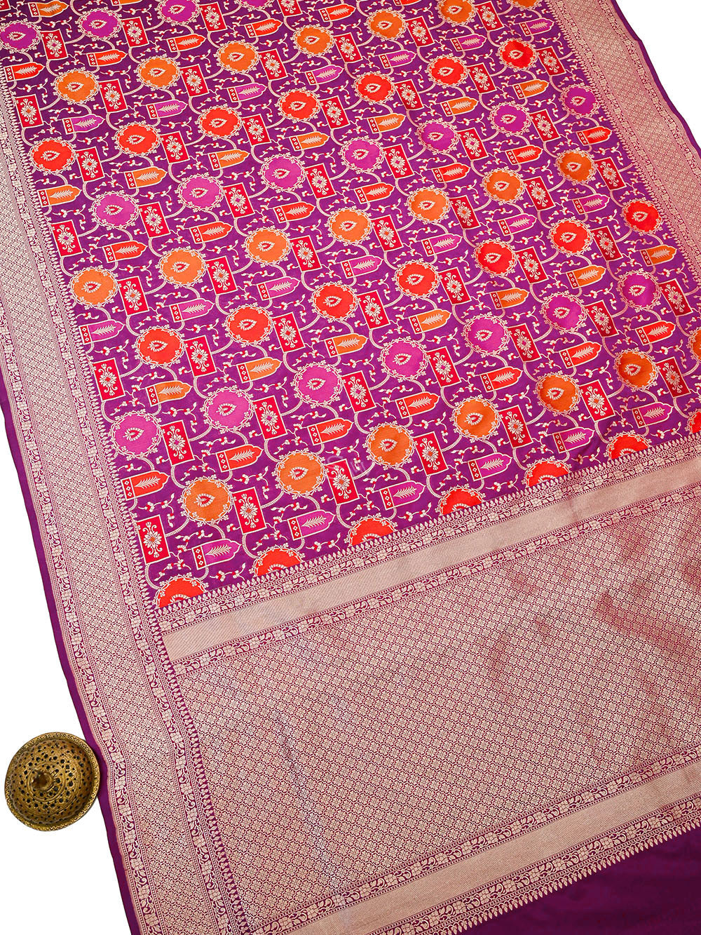 Magenta Jaal Rangkat Katan Silk Handloom Banarasi Saree - Sacred Weaves