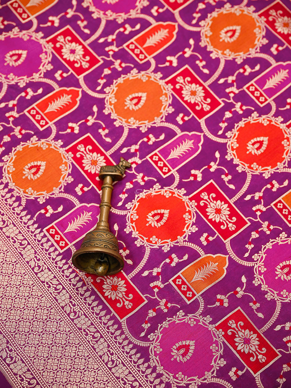 Magenta Jaal Rangkat Katan Silk Handloom Banarasi Saree - Sacred Weaves