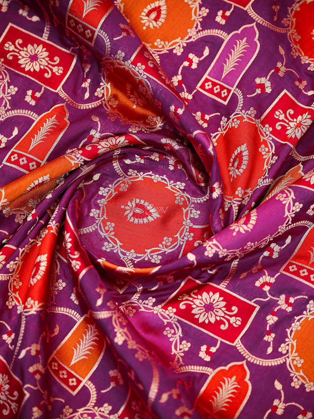 Magenta Jaal Rangkat Katan Silk Handloom Banarasi Saree - Sacred Weaves