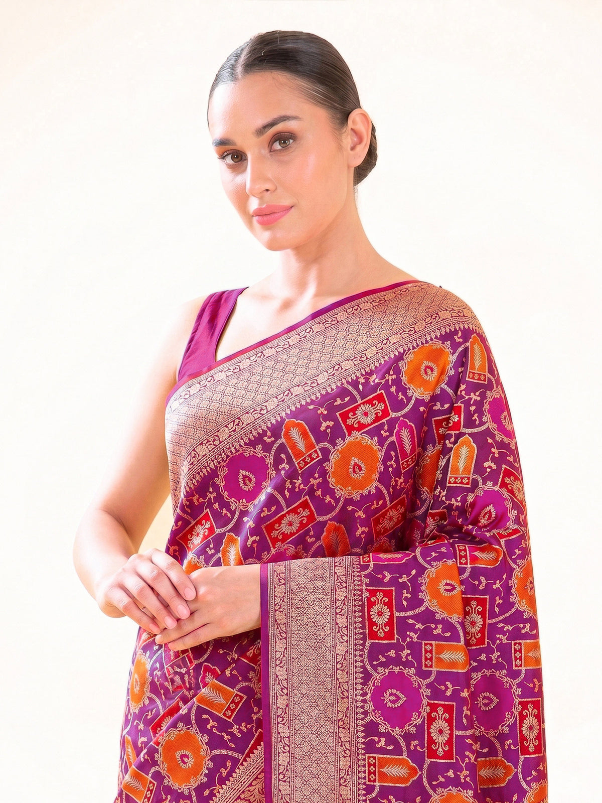 Magenta Jaal Rangkat Katan Silk Handloom Banarasi Saree - Sacred Weaves
