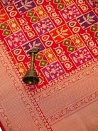 Red Jaal Rangkat Katan Silk Handloom Banarasi Saree - Sacred Weaves