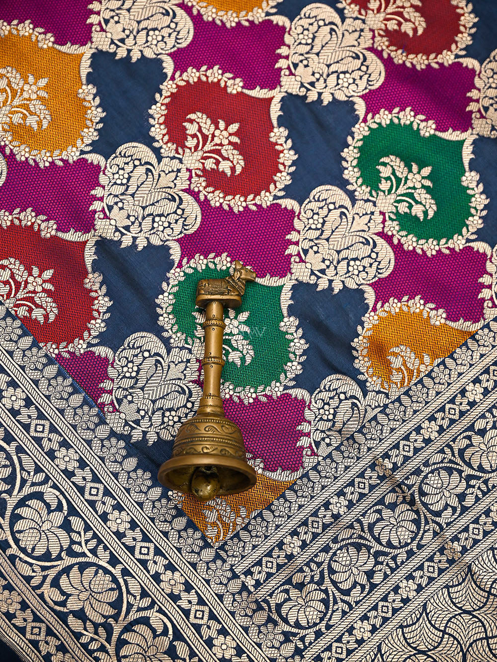 Midnight Blue Rangkat Jaal Katan Silk Handloom Banarasi Saree - Sacred Weaves