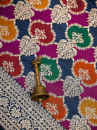Midnight Blue Rangkat Jaal Katan Silk Handloom Banarasi Saree - Sacred Weaves