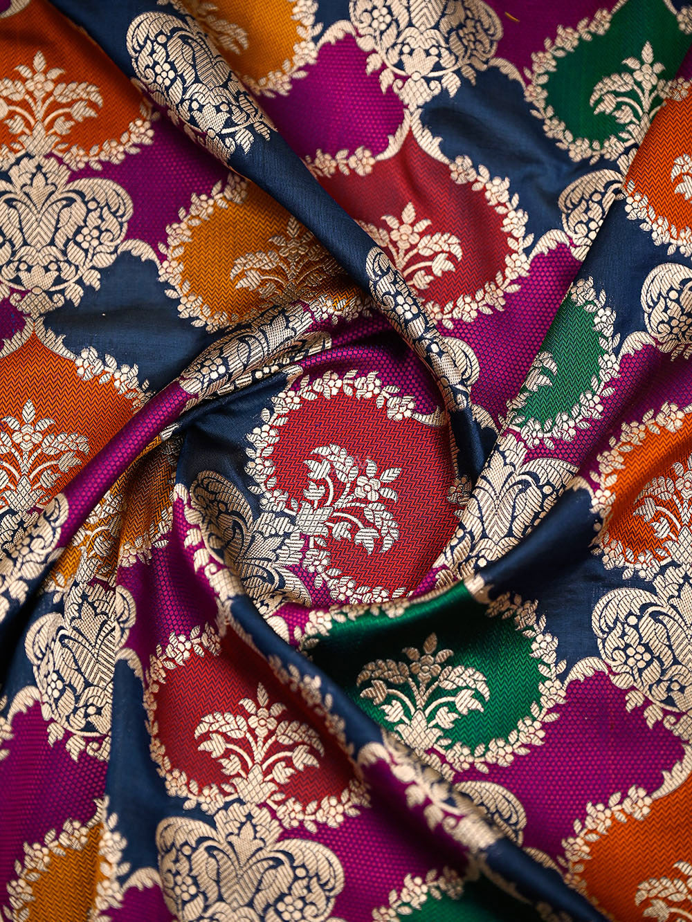 Midnight Blue Rangkat Jaal Katan Silk Handloom Banarasi Saree - Sacred Weaves