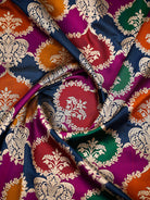Midnight Blue Rangkat Jaal Katan Silk Handloom Banarasi Saree - Sacred Weaves