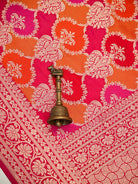 Dark Pink Orange Rangkat Jaal Katan Silk Handloom Banarasi Saree - Sacred Weaves