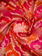 Dark Pink Orange Rangkat Jaal Katan Silk Handloom Banarasi Saree - Sacred Weaves