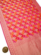 Dark Pink Orange Rangkat Jaal Katan Silk Handloom Banarasi Saree - Sacred Weaves