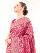Dark Pink Shikargah Brocade Katan Silk Handloom Banarasi Saree - Sacred Weaves