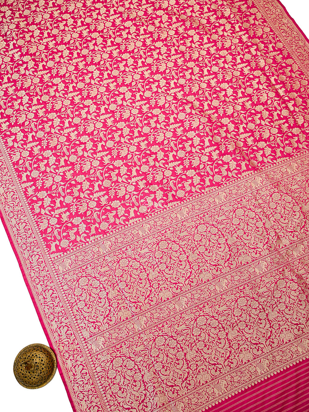 Dark Pink Shikargah Brocade Katan Silk Handloom Banarasi Saree - Sacred Weaves