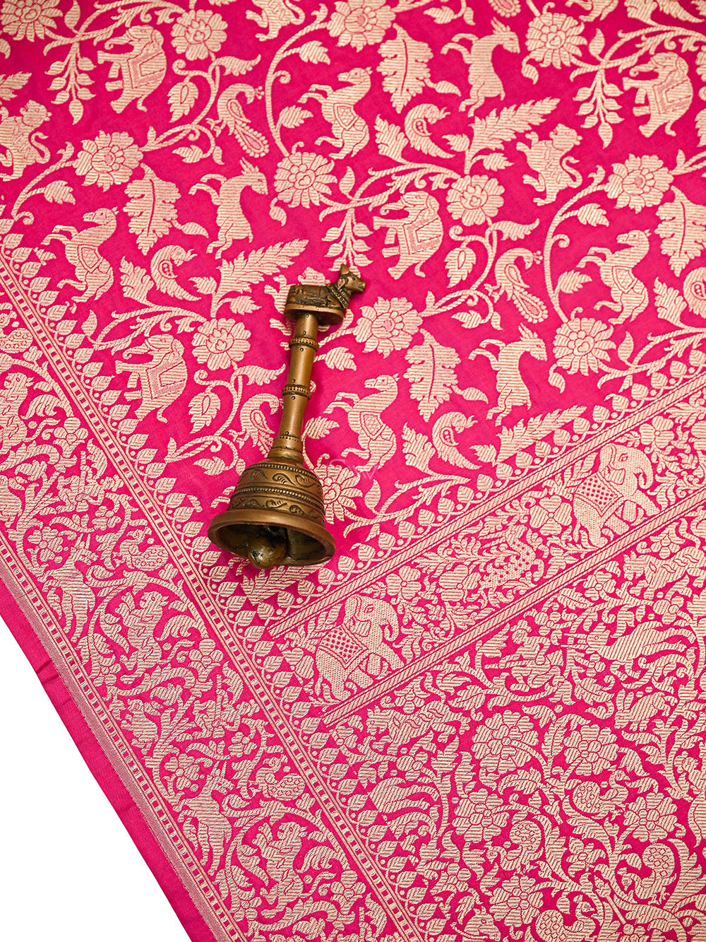 Dark Pink Shikargah Brocade Katan Silk Handloom Banarasi Saree - Sacred Weaves