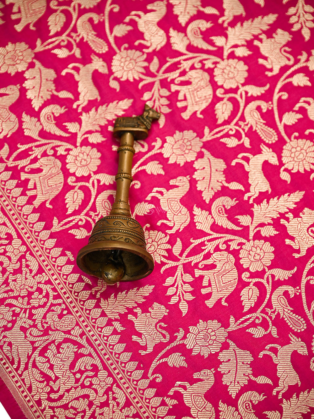 Dark Pink Shikargah Brocade Katan Silk Handloom Banarasi Saree - Sacred Weaves