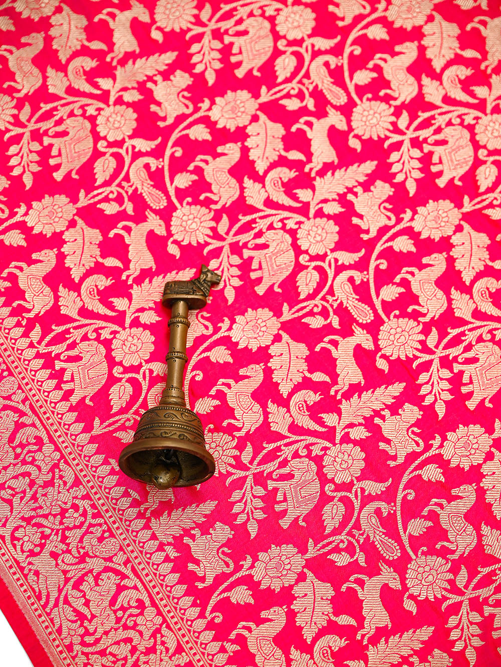 Pink Orange Shikargah Brocade Katan Silk Handloom Banarasi Saree - Sacred Weaves