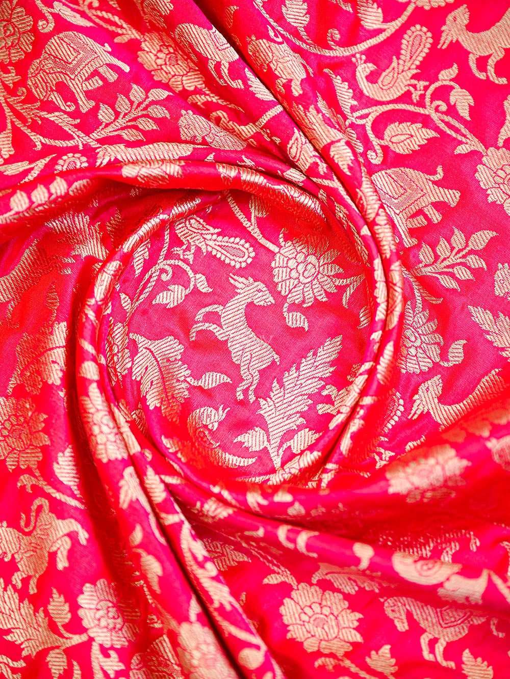 Pink Orange Shikargah Brocade Katan Silk Handloom Banarasi Saree - Sacred Weaves