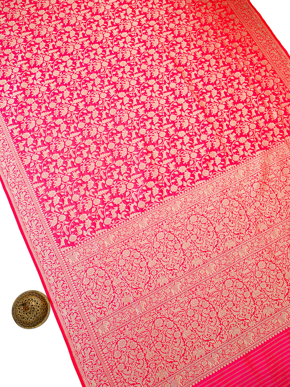 Pink Orange Shikargah Brocade Katan Silk Handloom Banarasi Saree - Sacred Weaves