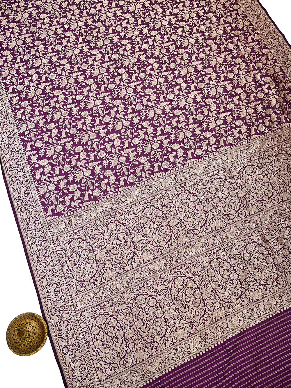 Purple Shikargah Brocade Katan Silk Handloom Banarasi Saree - Sacred Weaves