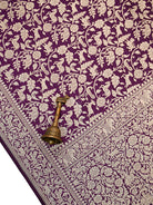 Purple Shikargah Brocade Katan Silk Handloom Banarasi Saree - Sacred Weaves