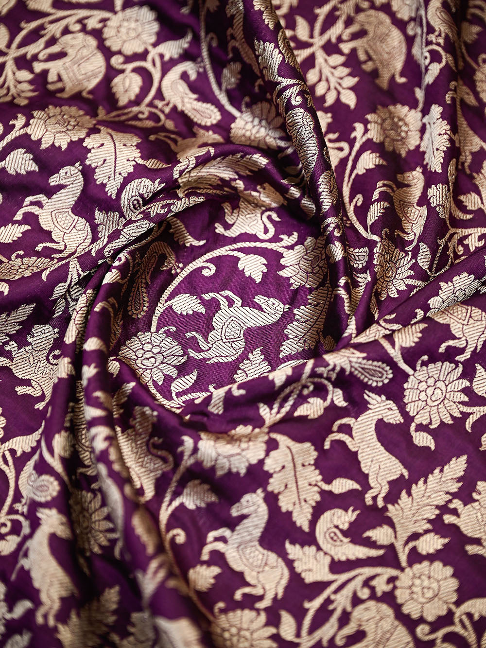 Purple Shikargah Brocade Katan Silk Handloom Banarasi Saree - Sacred Weaves