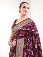 Wine Pichwai Meenakari Katan Silk Handloom Banarasi Saree - Sacred Weaves