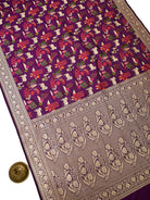 Wine Pichwai Meenakari Katan Silk Handloom Banarasi Saree - Sacred Weaves