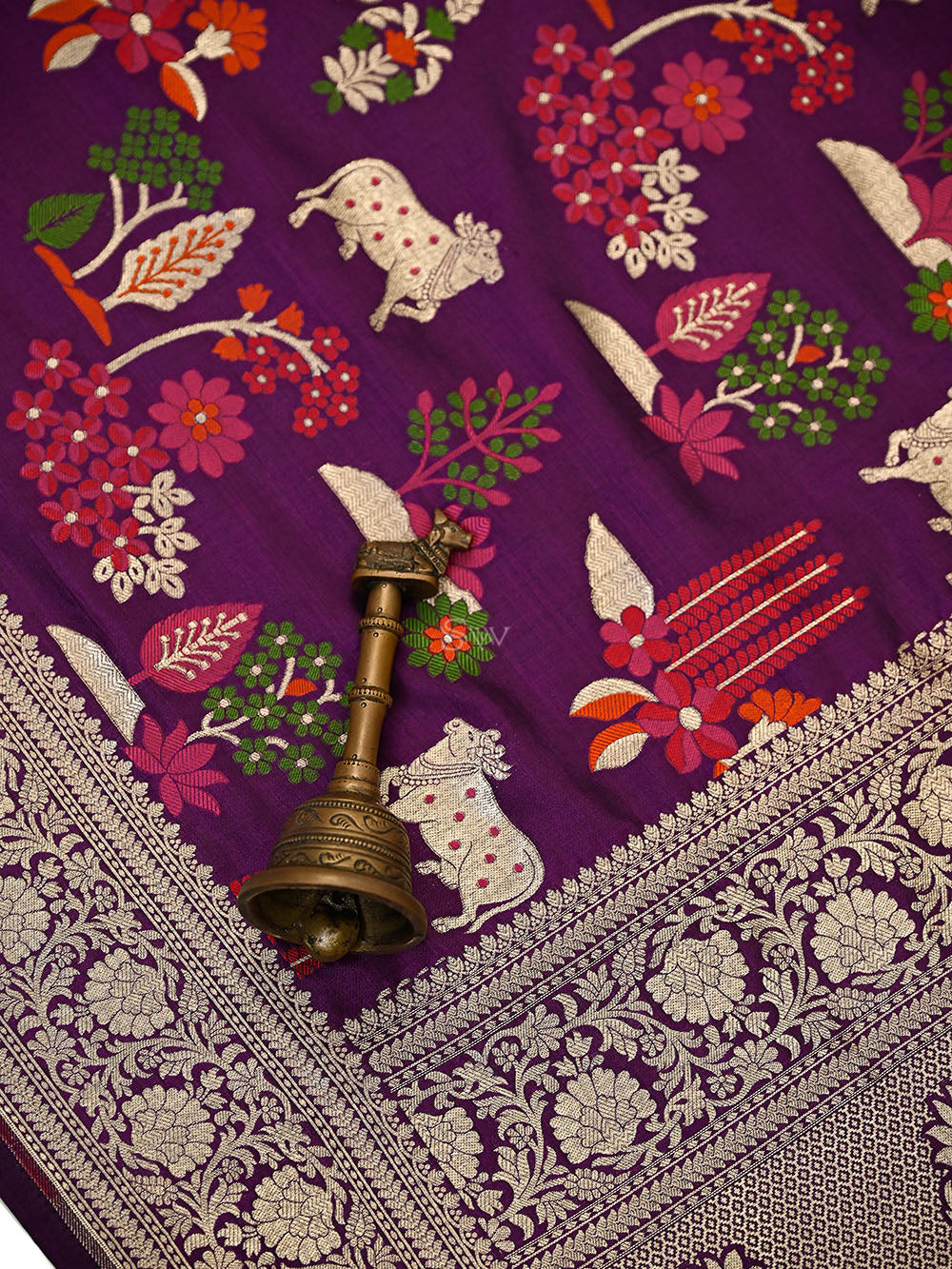 Wine Pichwai Meenakari Katan Silk Handloom Banarasi Saree - Sacred Weaves