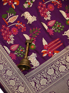 Wine Pichwai Meenakari Katan Silk Handloom Banarasi Saree - Sacred Weaves