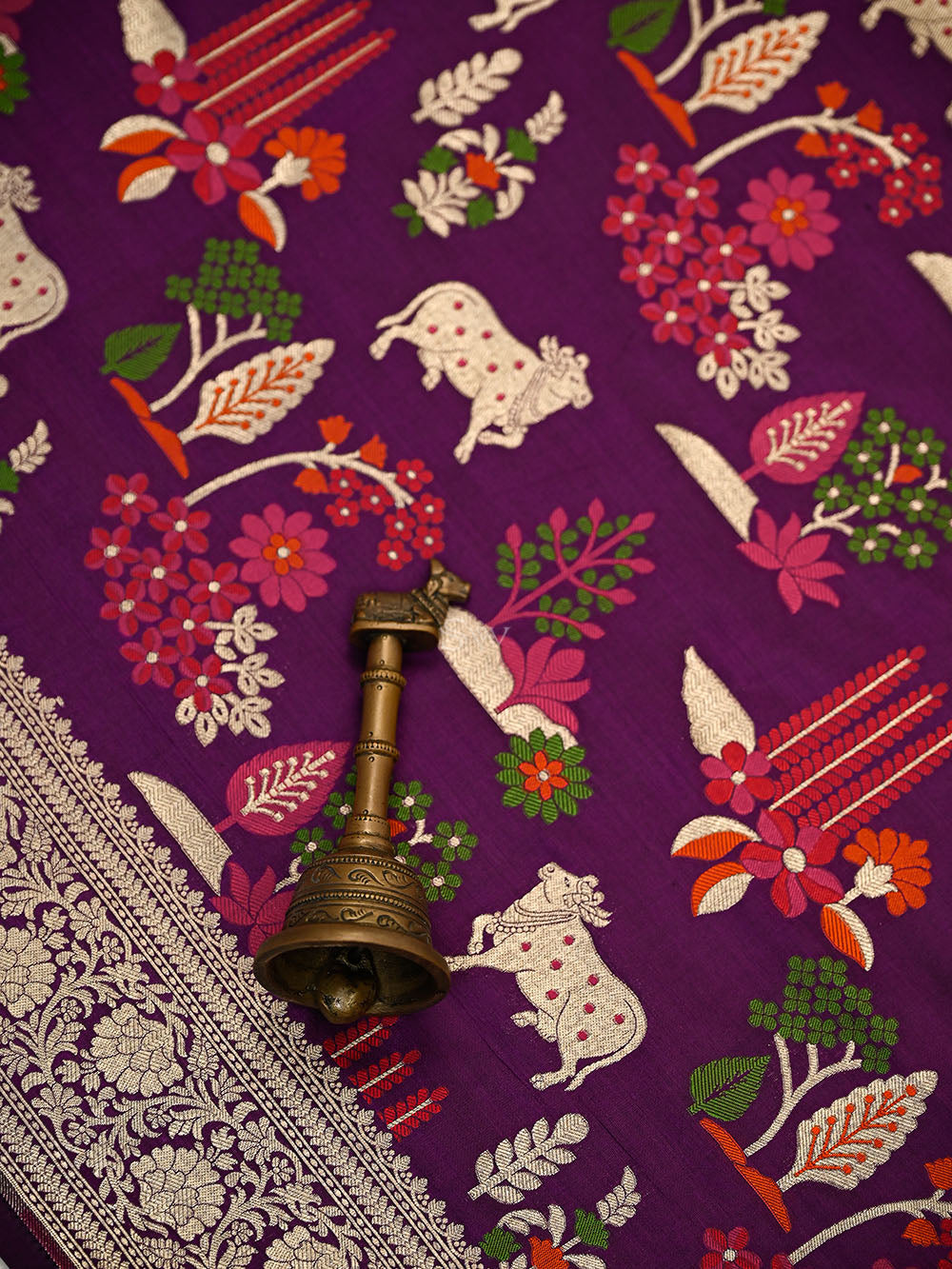 Wine Pichwai Meenakari Katan Silk Handloom Banarasi Saree - Sacred Weaves