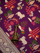Wine Pichwai Meenakari Katan Silk Handloom Banarasi Saree - Sacred Weaves