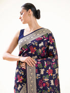 Blue Pichwai Meenakari Katan Silk Handloom Banarasi Saree - Sacred Weaves