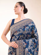 Midnight Blue Shikargah Meenakari Katan Silk Handloom Banarasi Saree - Sacred Weaves