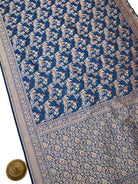 Midnight Blue Shikargah Meenakari Katan Silk Handloom Banarasi Saree - Sacred Weaves