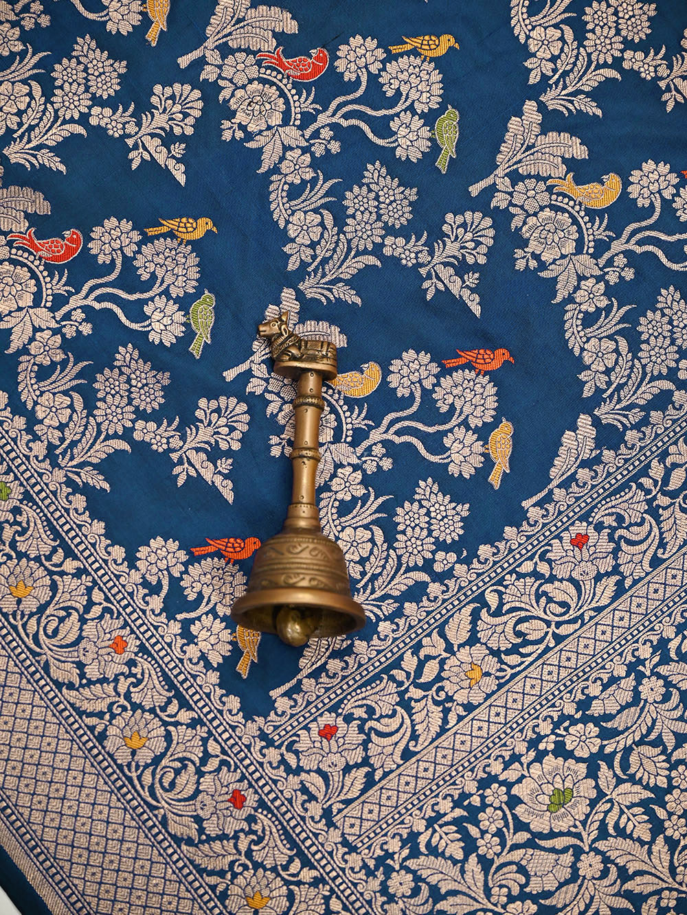 Midnight Blue Shikargah Meenakari Katan Silk Handloom Banarasi Saree - Sacred Weaves
