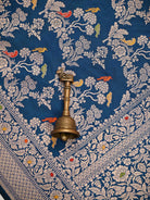 Midnight Blue Shikargah Meenakari Katan Silk Handloom Banarasi Saree - Sacred Weaves