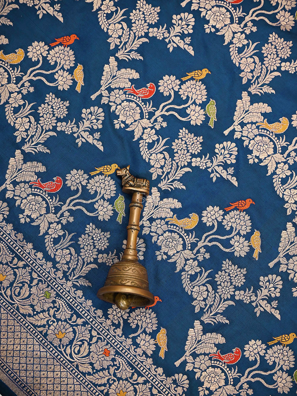 Midnight Blue Shikargah Meenakari Katan Silk Handloom Banarasi Saree - Sacred Weaves