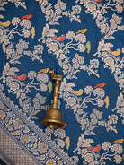 Midnight Blue Shikargah Meenakari Katan Silk Handloom Banarasi Saree - Sacred Weaves