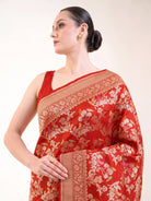 Red Shikargah Meenakari Katan Silk Handloom Banarasi Saree - Sacred Weaves
