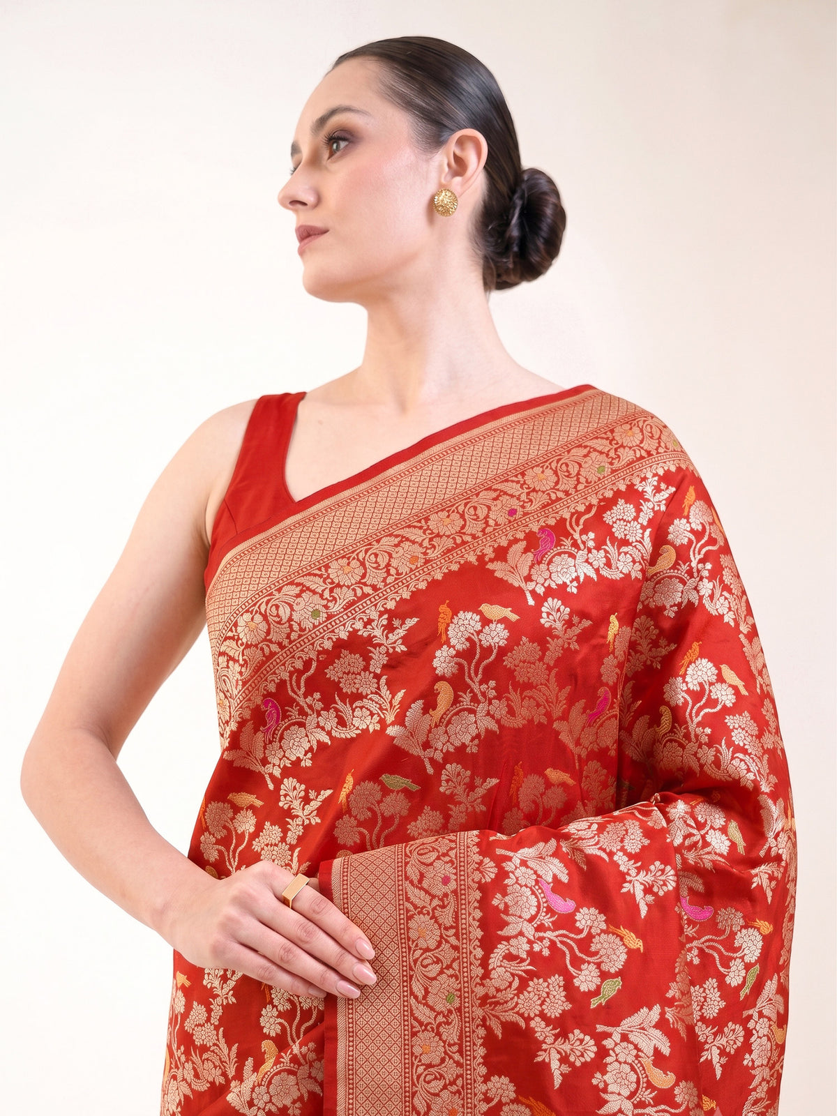 Red Shikargah Meenakari Katan Silk Handloom Banarasi Saree - Sacred Weaves