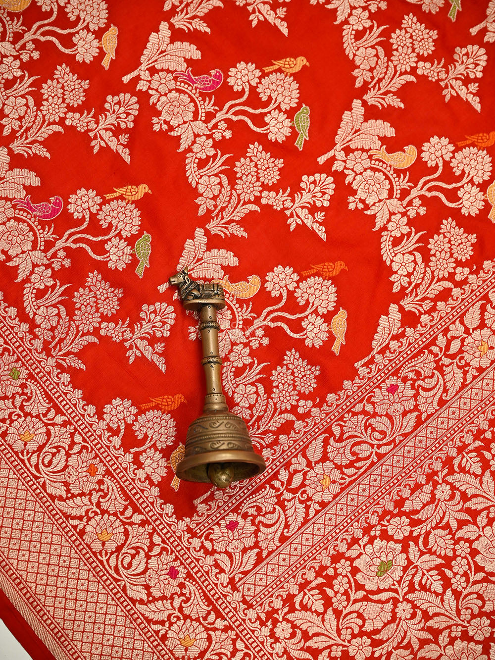Red Shikargah Meenakari Katan Silk Handloom Banarasi Saree - Sacred Weaves