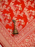 Red Shikargah Meenakari Katan Silk Handloom Banarasi Saree - Sacred Weaves
