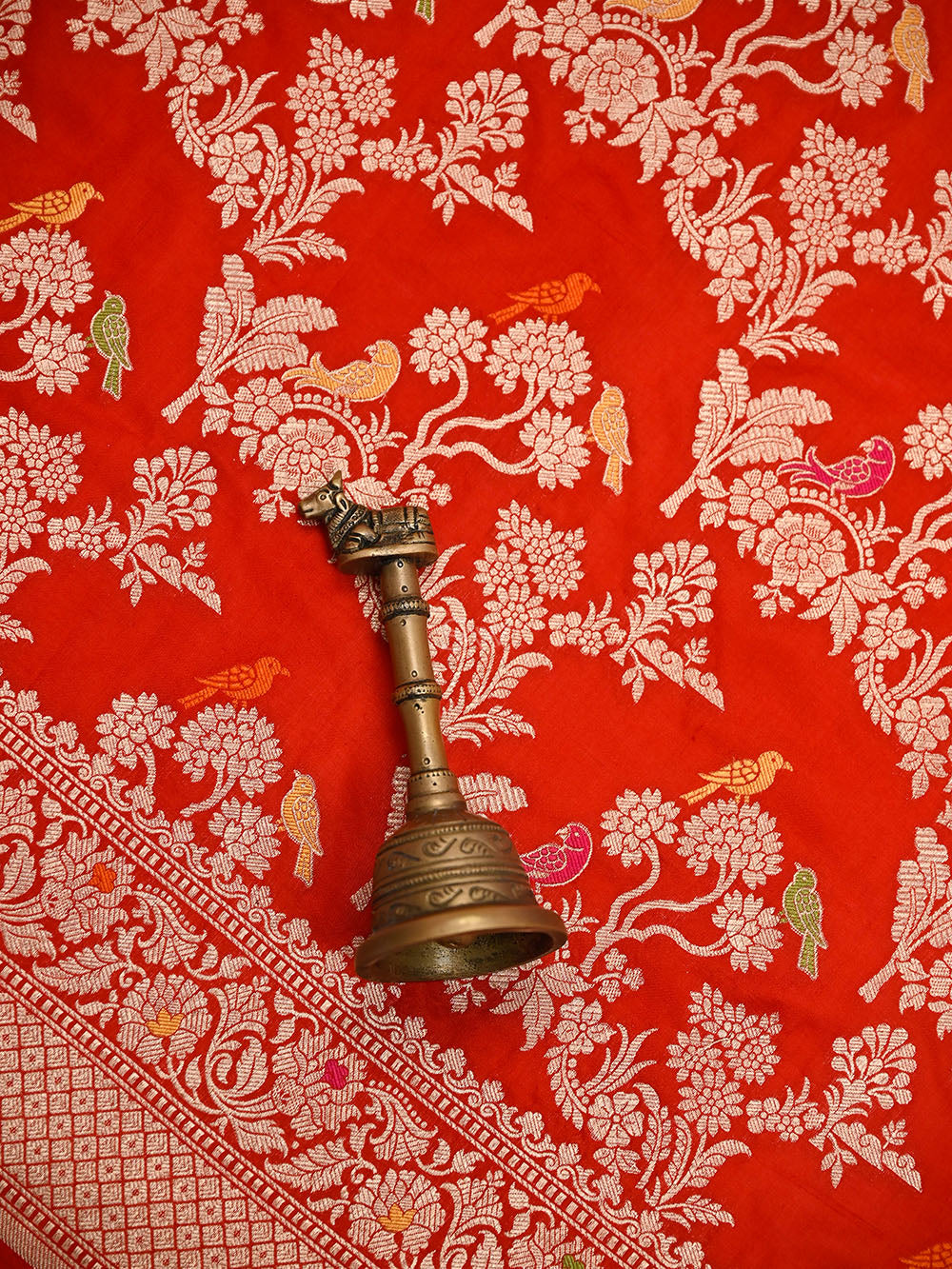 Red Shikargah Meenakari Katan Silk Handloom Banarasi Saree - Sacred Weaves