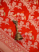 Red Shikargah Meenakari Katan Silk Handloom Banarasi Saree - Sacred Weaves