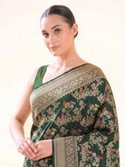 Bottle Green Shikargah Meenakari Katan Silk Handloom Banarasi Saree - Sacred Weaves