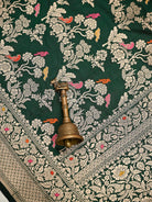 Bottle Green Shikargah Meenakari Katan Silk Handloom Banarasi Saree - Sacred Weaves